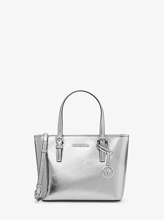 Michael Kors Jet Set Travel Extra-Small Metallic Top-Zip Tote Bag Silver