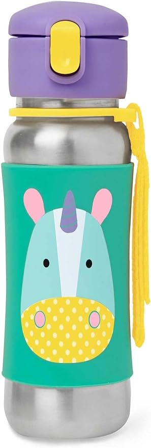 SkipHop Zoo Stainless Steel Straw Bottle, Eureka Unicorn