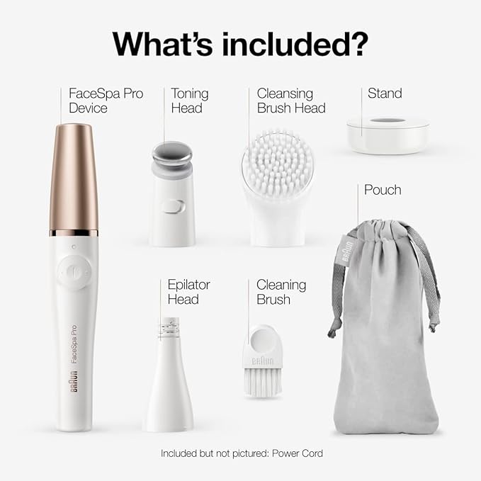 Braun Face Epilator Facespa Pro 911, Facial Hair Removal for Women, 3-in-1 Epilating, Cleansing Brush and Skin Toning with 3 extras