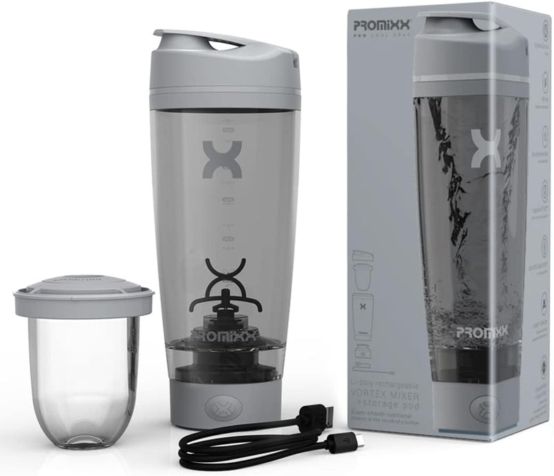 PROMiXX Pro Shaker Bottle | Rechargeable, Powerful for Smooth Protein Shakes | includes Supplement Storage - BPA Free | 20oz Cup