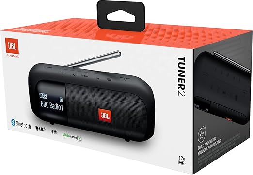 JBL Tuner 2 Portable Radio - Bluetooth speaker with DAB and FM radio, 12 hours of wireless music, in black