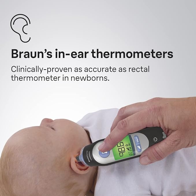 Braun ThermoScan 7 - مقياس حرارة رقمي للأذن للأطفال والرضع والأطفال الصغار والبالغين - نتائج سريعة ولطيفة ودقيقة في ثانيتين - أسود