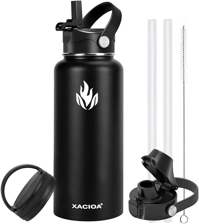 XACIDA 32oz Water Bottle,Vacuum Insulated Stainless Steel Water Flask with Straw Lid Auto Spout Lid Sport Lid,Leak Proof,Double Walled Travel Thermo Mug,Metal Canteen,Hot Cold Water Bottles