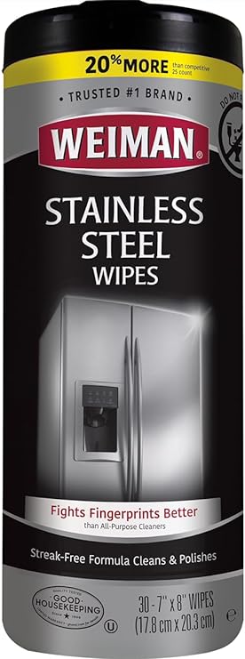 Weiman Stainless Steel Wipes - Removes Fingerprints, Residue, Water Marks and Grease From Appliances - Works Great on Refrigerators, Dishwashers, Ovens and More - 30 Count