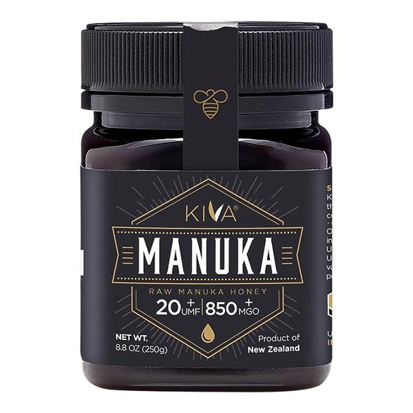 Kiva Raw Manuka Honey, Certified UMF 20+ | MGO 830+ | 100% Pure Genuine New Zealand (8.8oz/250g Bottle) | Non-GMO | No Antibiotics | Traceable | UMF & MGO Certified