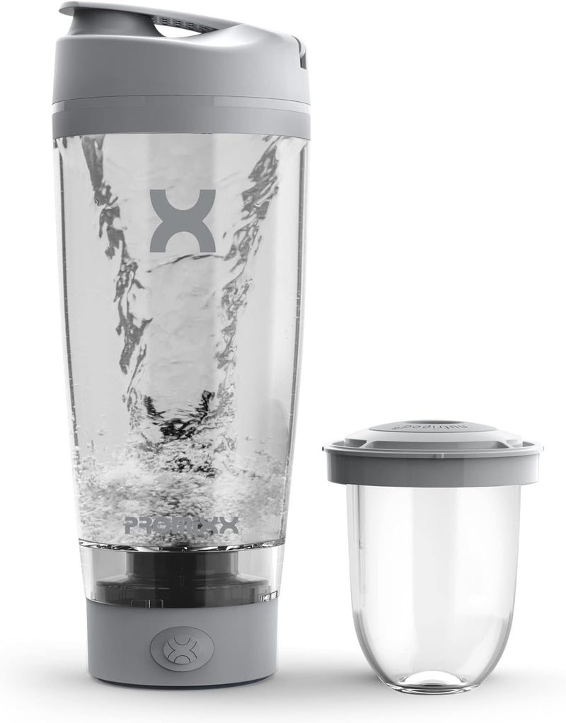 PROMiXX Pro Shaker Bottle | Rechargeable, Powerful for Smooth Protein Shakes | includes Supplement Storage - BPA Free | 20oz Cup