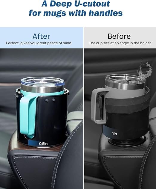 JOYTUTUS Upgraded Car Cup Holder Expander with Offset Base, Fit for YETI, Hydro Flask, Large Cup Holder Expander for Car Hold 18-40 oz Bottles and Mugs, Other Bottles in 3.4-3.8 inch