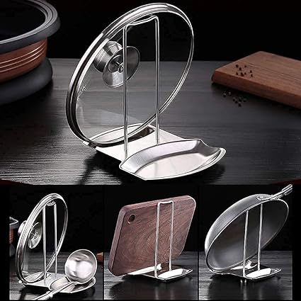 iPstyle Pan Lid Holder Progressive Lid and Spoon Rest Shelf 304 Stainless Steel Pan Lid Organizer Kitchen Decor Tool