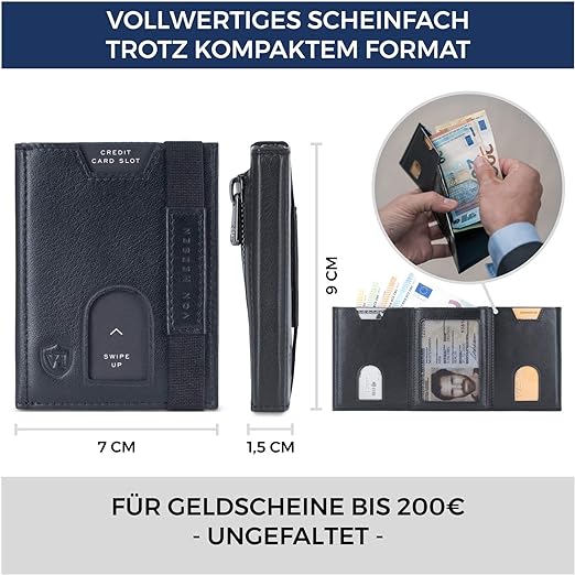 VON HEESEN® Slim Wallet with Coin Compartment, Card Holder with RFID Protection, up to 12 Cards, Mini Leather Wallet, Wallet for Men and Wom