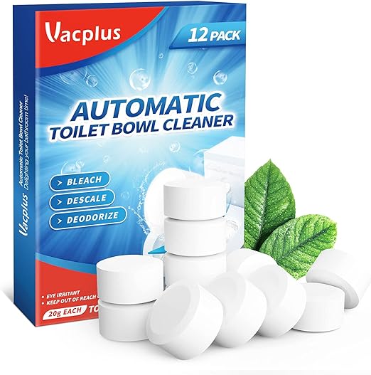 Vacplus Toilet Bowl Cleaner Tablets 12 PACK, Automatic Toilet Bowl Cleaners with Bleach, Durable Toilet Tank Cleaners with Sustained-Release Technology, Household Toilet Cleaners with Easy Operation