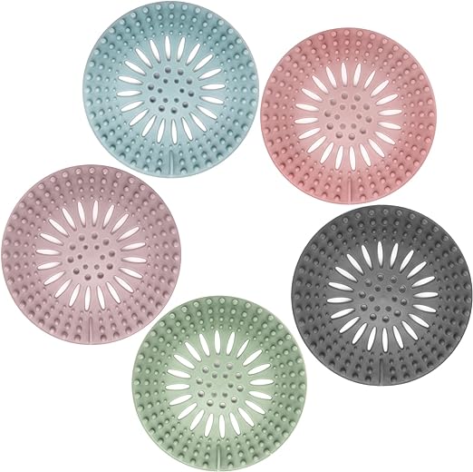 Hair Catcher Shower Drain Covers Protector Silicone Bathtub Hair Stopper Easy to Install and Clean Suit for Bathroom Tub Shower and Sink, 5 Pack