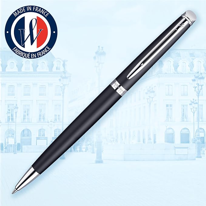 Waterman Hémisphère Ballpoint Pen | Matte Black with Chrome Trim | Medium Tip | Blue Ink | Gift Box