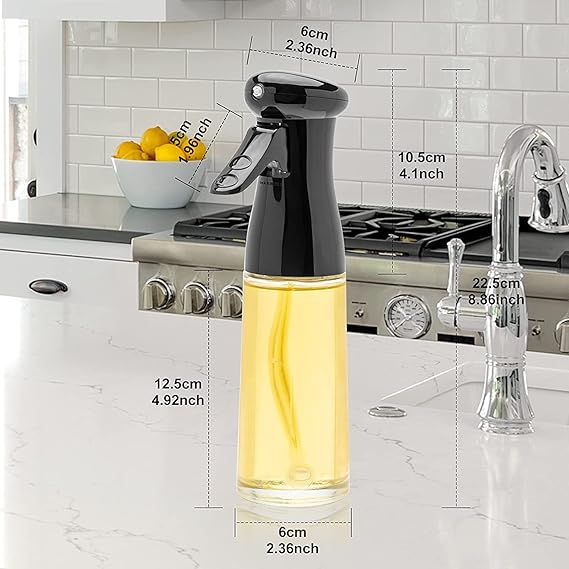 Olive Oil Sprayer for Cooking - 200ml Glass Oil Dispenser Bottle Spray Mister - Refillable Food Grade Oil Vinegar Spritzer Sprayer Bottles for Kitchen, Air Fryer, Salad, Baking, Grilling, Frying