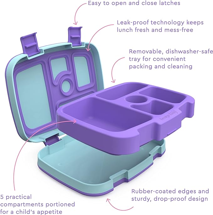 مطبوعات Bentgo® للأطفال مانعة للتسرب، صندوق غداء للأطفال على طراز بينتو مكون من 5 أقسام - أحجام حصص مثالية للأعمار من 3 إلى 7 سنوات - خالية من مادة BPA، آمنة للاستخدام في غسالة الأطباق، ومواد آمنة للطعام (حوريات البحر في البحر)