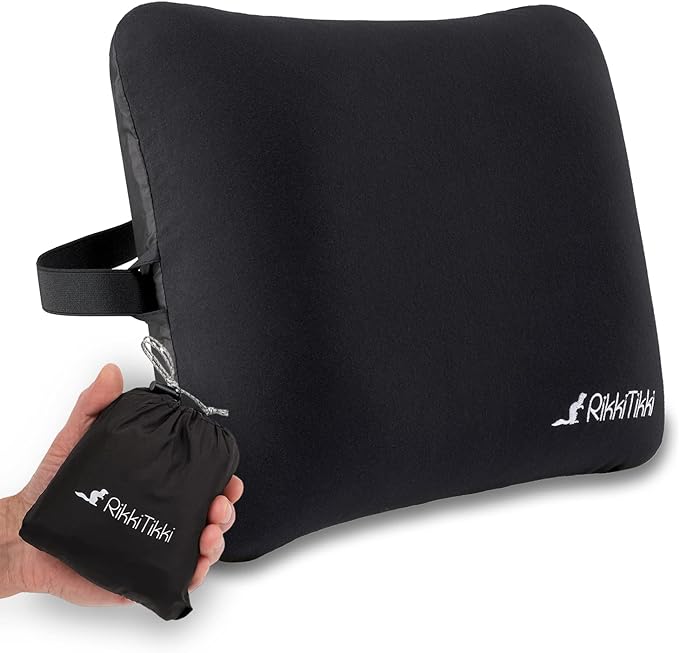 RikkiTikki Inflatable Camp Backpacking Pillow Ultralight - Back Lumbar Inflatable Travel Pillow - Camping Pillow Compressible – Portable Blow Up Air Pillow – Hiking Hammock Compact (Pure Black)