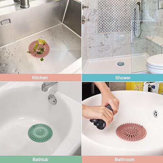 Hair Catcher Shower Drain Covers Protector Silicone Bathtub Hair Stopper Easy to Install and Clean Suit for Bathroom Tub Shower and Sink, 5 Pack