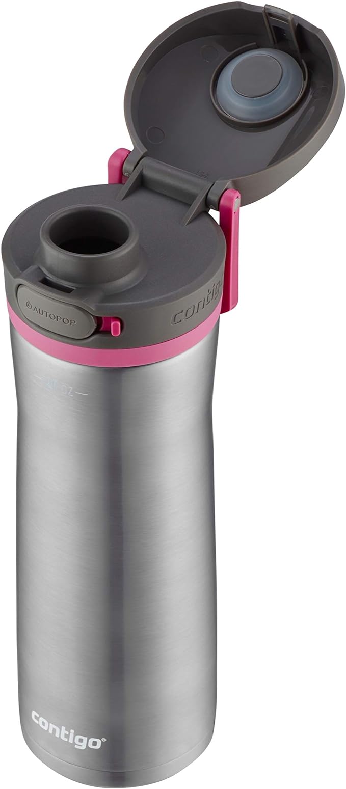 Contigo Jackson Chill 2.0 Vacuum-Insulated Stainless Steel Water Bottle, Secure Lid Technology for Leak-Proof Travel, Keeps Drinks Cold for 12 Hours, 20oz Steel/Dragonfruit