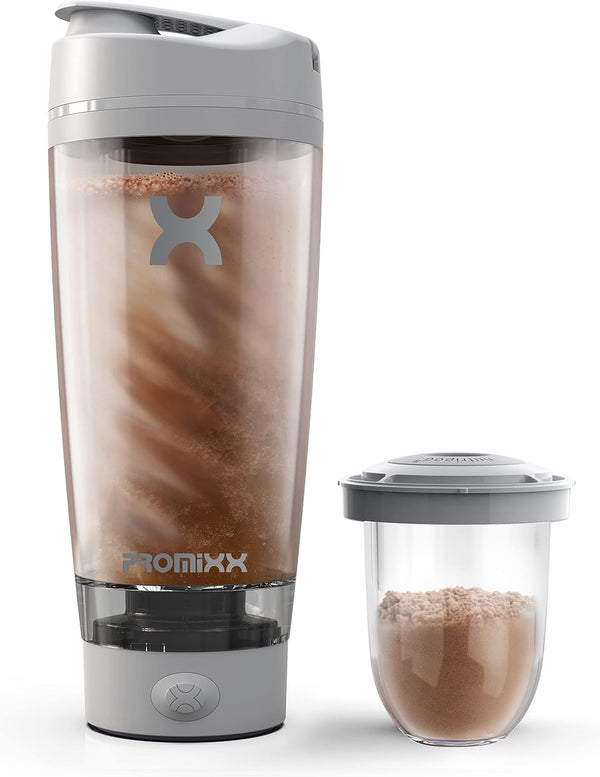 PROMiXX Pro Shaker Bottle | Rechargeable, Powerful for Smooth Protein Shakes | includes Supplement Storage - BPA Free | 20oz Cup