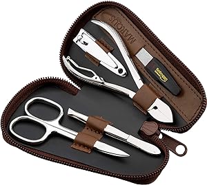 marQus Manicure Set Men Made in Solingen Germany - Mens Nail Grooming Kit for Professional Care, Stainless Steel Nail Cutter, Scissors, Clippers, Sapphire file and Tweezers in a Black Leather Cas