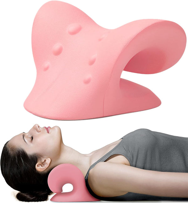 RESTCLOUD Neck and Shoulder Relaxer, Cervical Traction Device for TMJ Pain Relief and Cervical Spine Alignment, Chiropractic Pillow, Neck Stretcher(Pink)