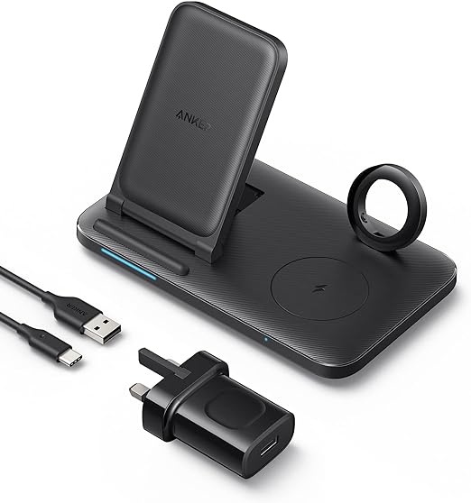 Anker Foldable 3-in-1 Station with Power Adapter, 335 Wireless Charger, Works with iPhone 13/13 Pro Max / 12, AirPods Pro, Apple Watch Series 1-6, and More (Watch Charging Cable Not Included)