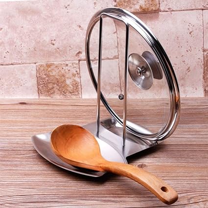 iPstyle Pan Lid Holder Progressive Lid and Spoon Rest Shelf 304 Stainless Steel Pan Lid Organizer Kitchen Decor Tool