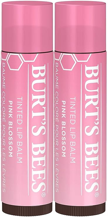 Burt's Bees 100% Natural Origin Tinted Lip Balm, Pink Blossom with Shea Butter, 2 Tube