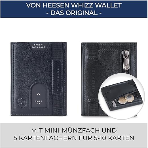 VON HEESEN® Slim Wallet with Coin Compartment, Card Holder with RFID Protection, up to 12 Cards, Mini Leather Wallet, Wallet for Men and Wom