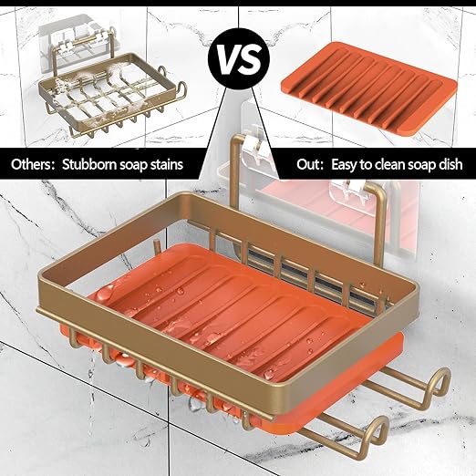 أرفف دش لاصقة من BATHDESIGN، علبة دش مكونة من 3 قطع مع حامل صابون، أرفف دش للاستحمام الداخلي، أرفف دش حمام مثبتة على الحائط بدون حفر، أرفف دش ذهبية غير لامعة