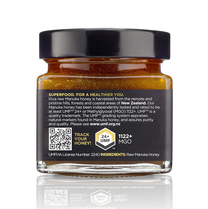 Kiva Raw Manuka Honey, Certified UMF 24+ | MGO 1122+ | GLASS JAR | 100% Pure New Zealand | Non-GMO | Traceable | UMF & MGO Certified - (8.8o