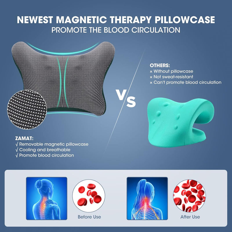 Neck and Shoulder Relaxer with Magnetic Therapy Pillowcase, Neck Stretcher Chiropractic Pillows for Pain Relief, Cervical Traction Device for Relieve TMJ Headache Muscle Tension Spine Alignment