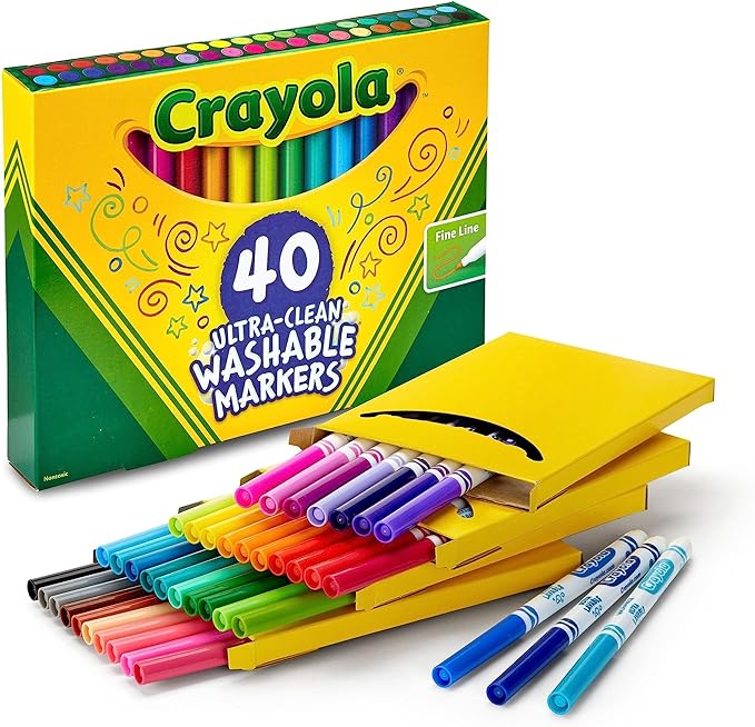 Crayola Ultra Clean Fine Line Washable Markers, Kids Markers For School, Back To School Gifts, 40 Count