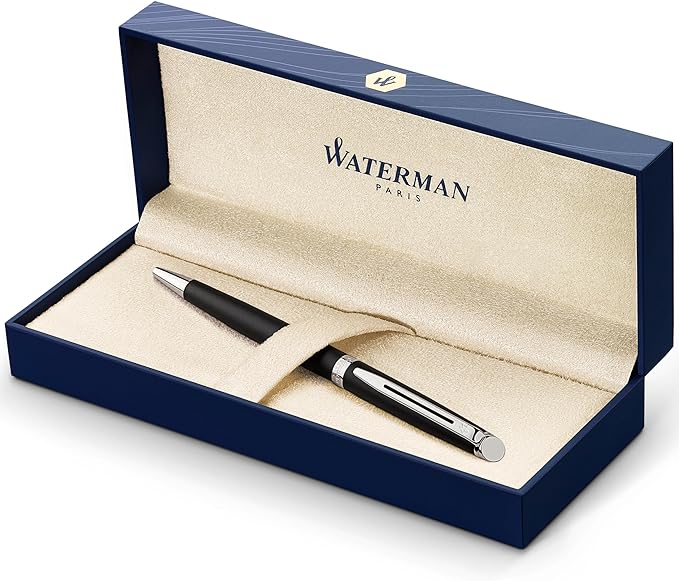 Waterman Hémisphère Ballpoint Pen | Matte Black with Chrome Trim | Medium Tip | Blue Ink | Gift Box