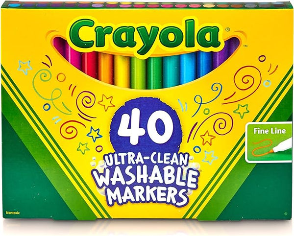 Crayola Ultra Clean Fine Line Washable Markers, Kids Markers For School, Back To School Gifts, 40 Count