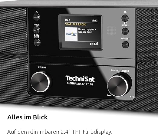 TechniSat DIGITRADIO 371 CD BT - Stereo Digital Radio (DAB+, FM, CD Player, Bluetooth, Colour Display, USB, AUX, Headphone Jack, Compact System, Alarm Clock, 10 Watt, Remote Control) Black