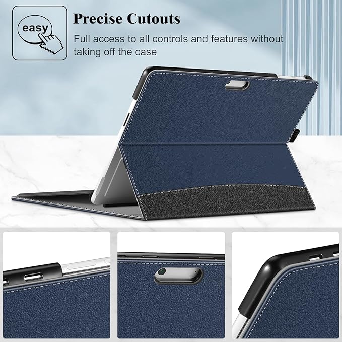 Fintie Case for Microsoft Surface Pro 9 13 Inch (2022) - Multi-View Angle High Quality Faux Leather Case Protective Case with Document Slots, Pen Holder, Type Cover Compatible, Navy Blue