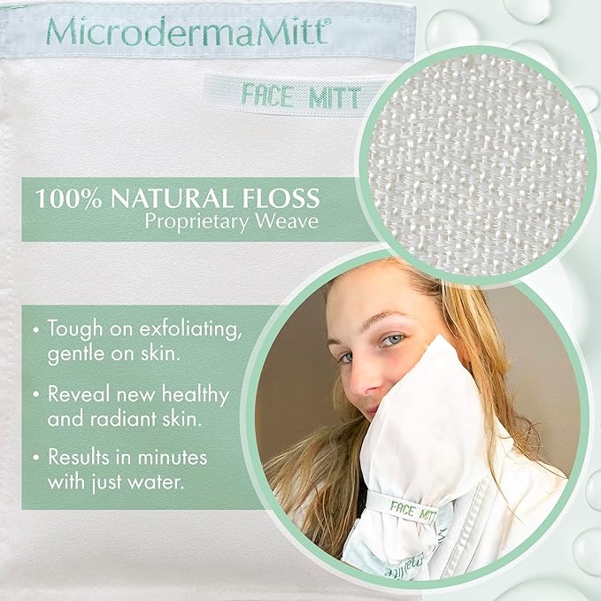 MicrodermaMitt Exfoliating Mitt for Face - Deep Exfoliator Scrub, Face Exfoliant - Revive and Glow, Non-Abrasive Scrubber for Wrinkles, Large Pores, Sun Damage, Uneven Skin Tone - Dead Skin Remover