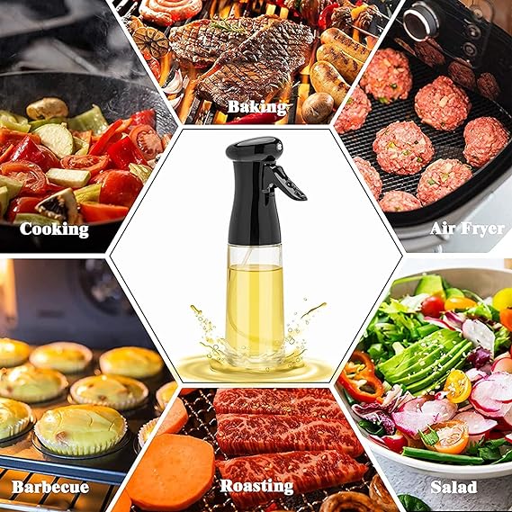 Olive Oil Sprayer for Cooking - 200ml Glass Oil Dispenser Bottle Spray Mister - Refillable Food Grade Oil Vinegar Spritzer Sprayer Bottles for Kitchen, Air Fryer, Salad, Baking, Grilling, Frying