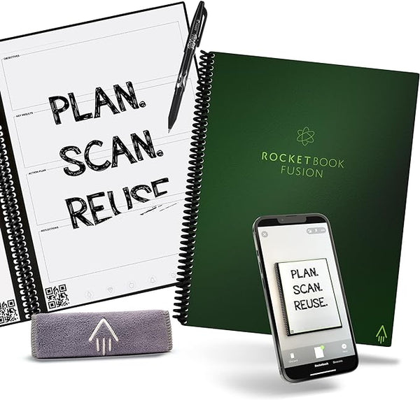 Rocketbook Planner & Notebook, Fusion : Reusable Smart Planner & Notebook | Improve Productivity with Digitally Connected Notebook Planner | Dotted, 8.5" x 11", 42 Pg, Terrestrial Green