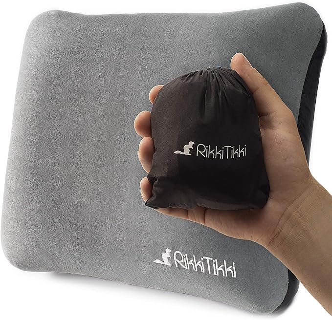 RikkiTikki Inflatable Camp Backpacking Pillow Ultralight - Back Lumbar Inflatable Travel Pillow - Camping Pillow Compressible – Portable Blow Up Air Pillow – Hiking Hammock Compact (Pure Black)