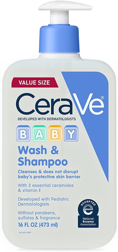 CeraVe Baby Wash & Shampoo | 2-in-1 Tear-Free Baby Wash for Baby Skin & Hair | Fragrance, Paraben, Dye, Phthalates & Sulfate Free for Baby B