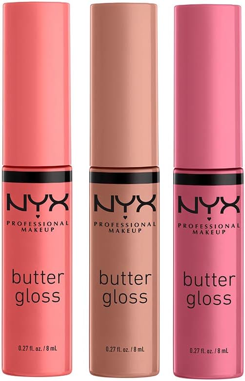 NYX PROFESSIONAL MAKEUP Butter Gloss, Non-Sticky Lip Gloss - Pack Of 3 (Angel Food Cake, Creme Brulee, Madeleine)