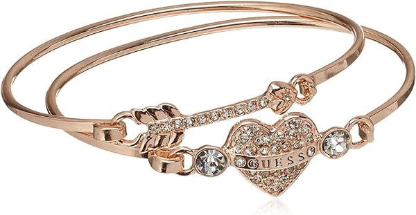 GUESS Women's Duo Tension Bangle Set with Heart and Arrow, One Size, Glass, Glass,