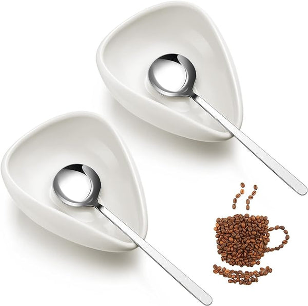 4 Pieces Coffee Spoon Rest and Spoon Small Teaspoon Holder Ceramic Coffee Spoon Rest for Coffee Bar Coffee Stirrers Holder for Coffee Station Kitchen Accessories nice Present for Coffee Lovers