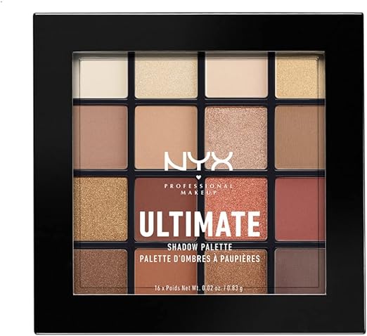 NYX Professional Makeup Ultimate Eye Shadow Palette, Pressed Pigments, 16 Shades, Matte, Satin, Metallic, Shade: Warm Neutrals