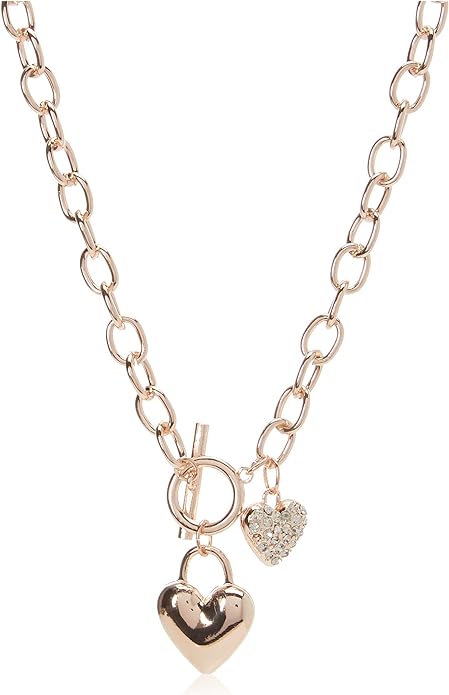 GUESS Womens Puffy Heart Toggle Necklace, One Size, Metal, No_Stone,