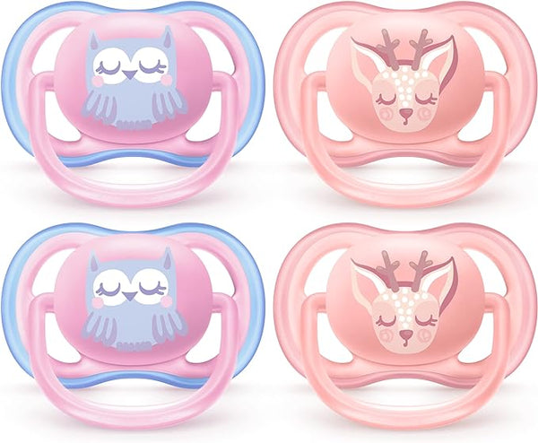 Philips Avent Ultra Air Pacifier, 0-6 Months, Owl/Deer, 4 Pack, SCF085/08