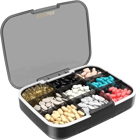 Restree Extra Large Pill Organizer, Portable Splittable Pill Case,Moisture-Proof Travel Pill Box for Vitamin,Fish Oil/Supplements(Black)