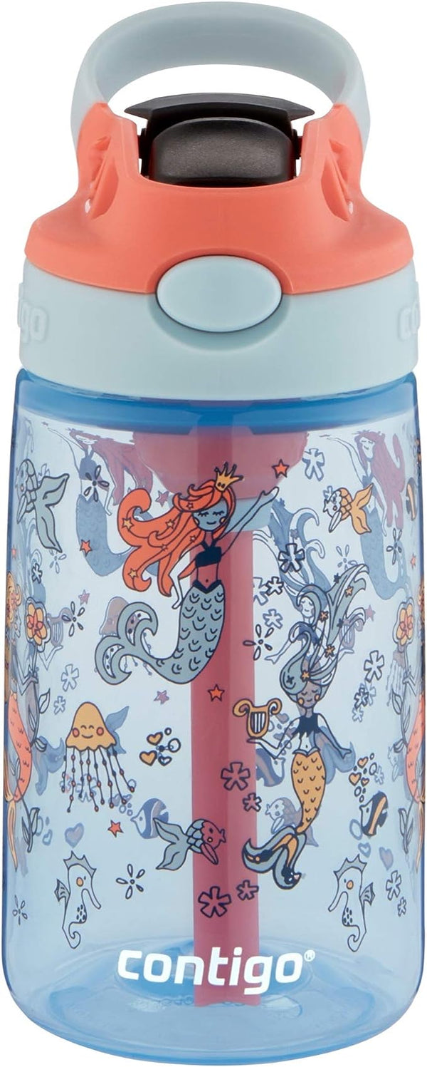 Contigo Aubrey Kids Cleanable Water Bottle with Silicone Straw and Spill-Proof Lid, Dishwasher Safe, 14oz, Mermaids