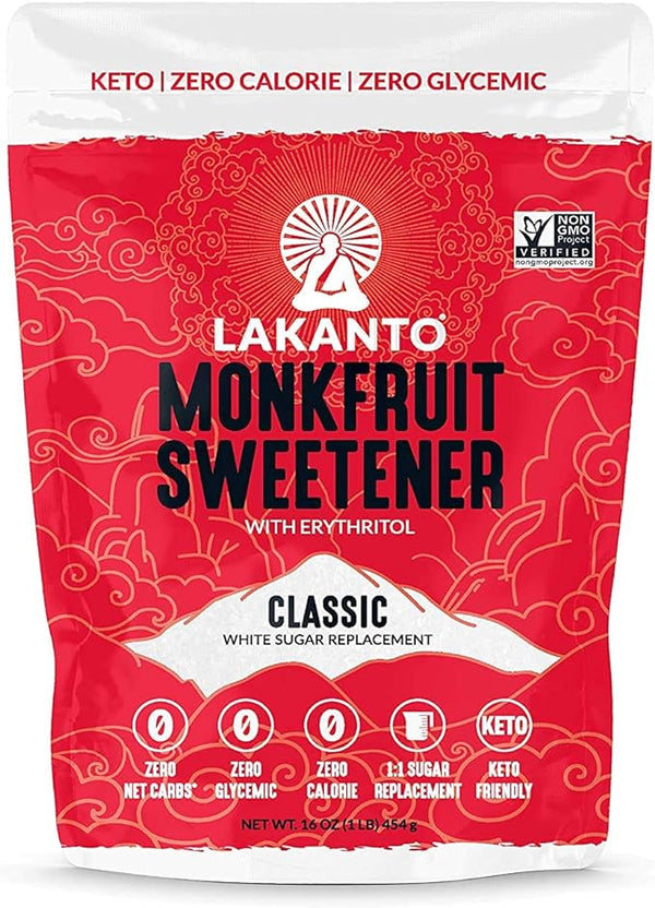 Lakanto Classic Monk Fruit Sweetener - White Sugar Substitute, Zero Calorie, Keto Diet Friendly, Zero Net Carbs, Zero Glycemic, Baking, Extr